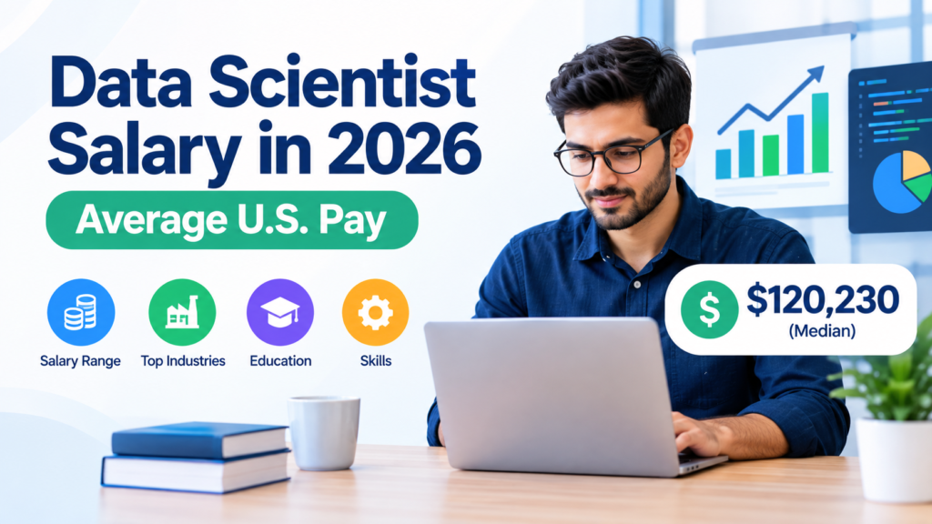 Data scientist salary in 2026 showing average U.S. pay and $120,230 median salary